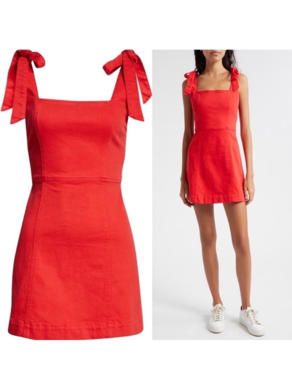 Alice + Olivia Maryann Denim Tie Shoulder Mini Dress Size 6
